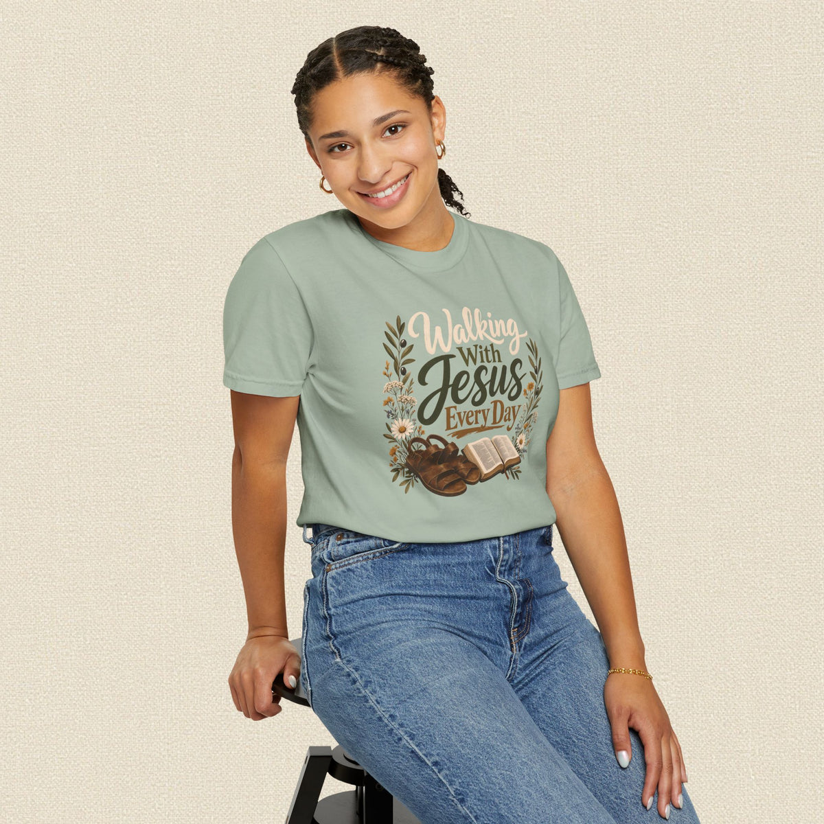 Walking With Jesus Every Day | Christian T-Shirt for Women