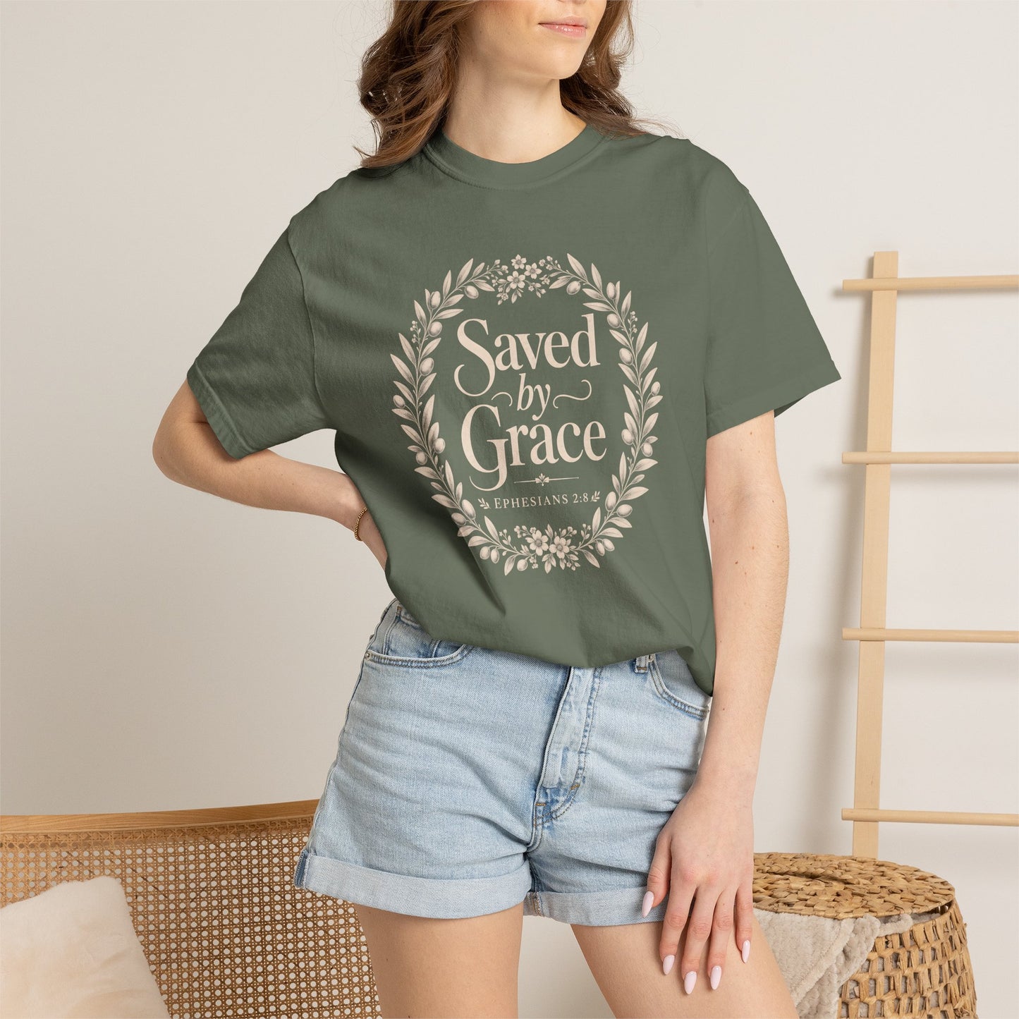 Saved by Grace | Christian T-Shirt for Women | Ephesians 2:8 Floral Tee