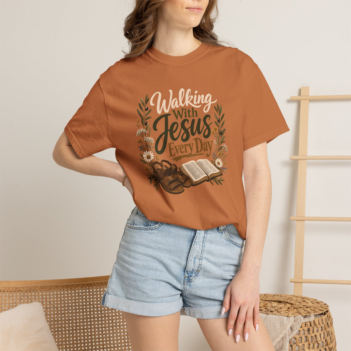 Walking With Jesus Every Day | Christian T-Shirt for Women