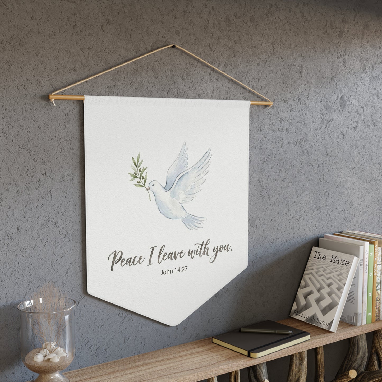 John 14:27 Wall Banner, "Peace I Leave With You" Pennant, Dove & Olive Branch